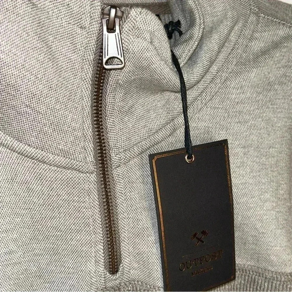 NEW Outpost Makers Buckle Sz M Knit 1/4 Zip Sweater Terry Cloth Beige Brown - Picture 7 of 13